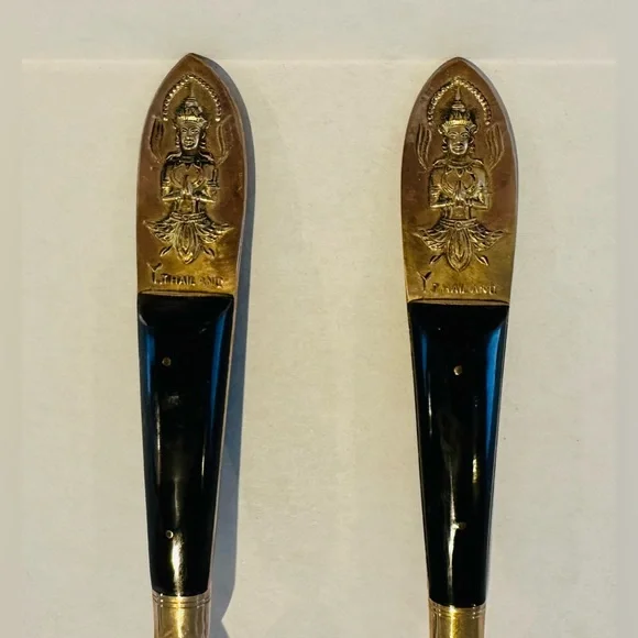 Vintage Siam (Thailand) Brass & Wood Serving Set - Picture 9 of 12